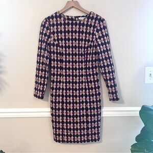 Boden Women’s Priscilla Jacquard Knee Length Sheath Dress Size 6L Long sleeve